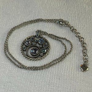 Brighton Halo Necklace, Silver, Round Pendant with Blue Rhinestones